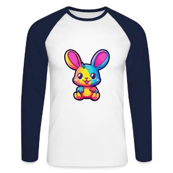 Rabbit Colorful Watercolor Cartoon Kawaii Animal - Unisex Long Sleeve Baseball T-Shirt - white/navy - Front - Nik (191cm)
