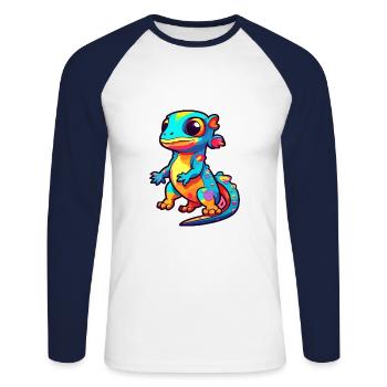 Salamander Colorful Watercolor Cartoon Kawaii Anim - Unisex Long Sleeve Baseball T-Shirt - white/navy - Front - Nik (191cm)