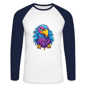 Eagle Colorful Watercolor Cartoon Kawaii Animal - Unisex Long Sleeve Baseball T-Shirt - white/navy - Front - Nik (191cm)
