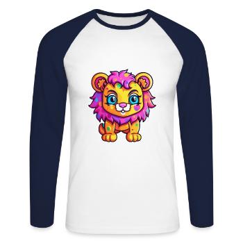 Lion Colorful Watercolor Cartoon Kawaii Animal - Unisex Long Sleeve Baseball T-Shirt - white/navy - Front - Nik (191cm)