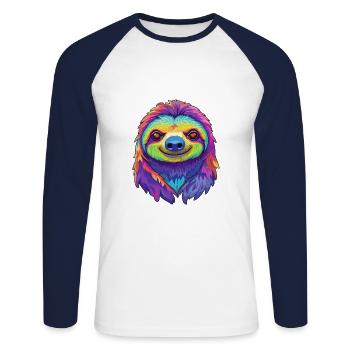 Faultier buntes Aquarell Cartoon Kawaii Tier - Unisex Baseballshirt langarm - Weiß/Navy - Vorne - Nik (191cm)