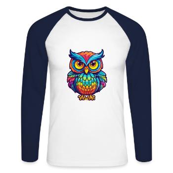 Eule buntes Aquarell Cartoon Kawaii Tier - Unisex Baseballshirt langarm - Weiß/Navy - Vorne - Nik (191cm)
