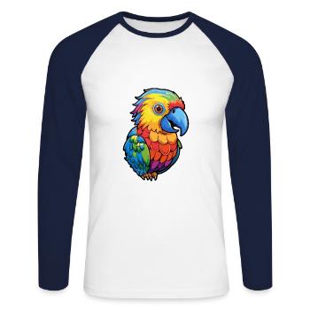 Parrot Colorful Watercolor Cartoon Kawaii Animal - Unisex Long Sleeve Baseball T-Shirt - white/navy - Front - Nik (191cm)