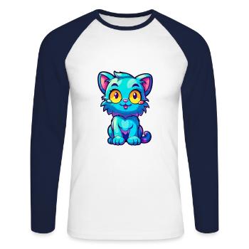 Chat Aquarelle Colorée Dessin Animé Kawaii Animal - T-shirt baseball manches longues Homme - blanc/marine - Devant - Nik (191cm)