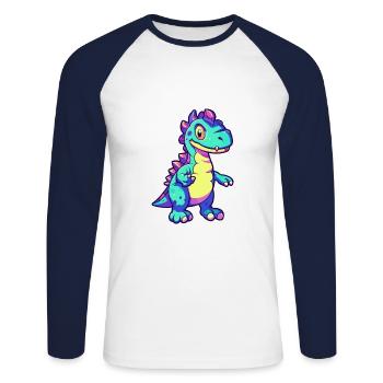 Dinosaur Colorful Watercolor Cartoon Kawaii Animal - Unisex Long Sleeve Baseball T-Shirt - white/navy - Front - Nik (191cm)