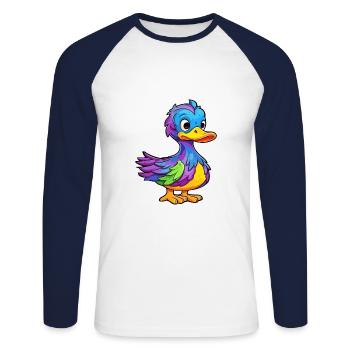Canard Aquarelle Colorée Dessin Animé Kawaii Animal - T-shirt baseball manches longues Homme - blanc/marine - Devant - Nik (191cm)