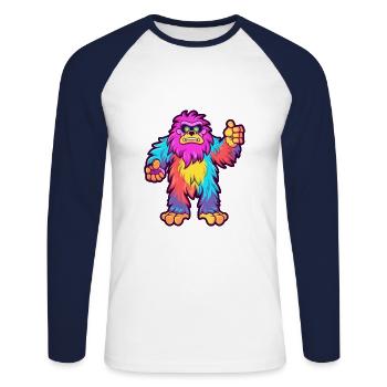 Bigfoot Buntes Aquarell Cartoon Kawaii Tier - Unisex Baseballshirt langarm - Weiß/Navy - Vorne - Nik (191cm)