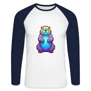Murmeltier buntes Aquarell Cartoon Kawaii Tier - Unisex Baseballshirt langarm - Weiß/Navy - Vorne - Nik (191cm)