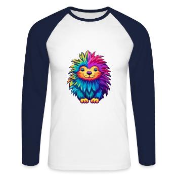 Stachelschwein Bunte Aquarell-Karikatur Kawaii Anima - Unisex Baseballshirt langarm - Weiß/Navy - Vorne - Nik (191cm)