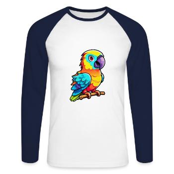 Parrot Colorful Watercolor Cartoon Kawaii Animal - Unisex Long Sleeve Baseball T-Shirt - white/navy - Front - Nik (191cm)