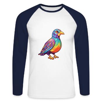 Perdrix Aquarelle Colorée Dessin Animé Kawaii Anima - T-shirt baseball manches longues Homme - blanc/marine - Devant - Nik (191cm)
