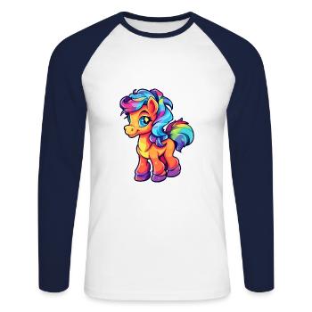 Ponny Aquarelle Colorée Dessin Animé Kawaii Animal - T-shirt baseball manches longues Homme - blanc/marine - Devant - Nik (191cm)