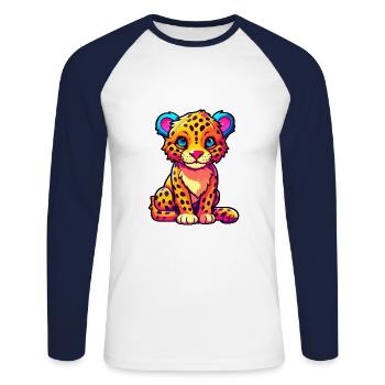 Leopard Colorful Watercolor Cartoon Kawaii Animal - Unisex Long Sleeve Baseball T-Shirt - white/navy - Front - Nik (191cm)