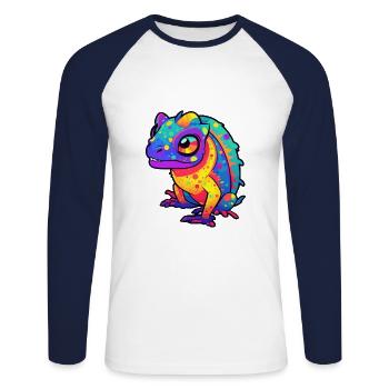 Lizard Colorful Watercolor Cartoon Kawaii Animal - Unisex Long Sleeve Baseball T-Shirt - white/navy - Front - Nik (191cm)