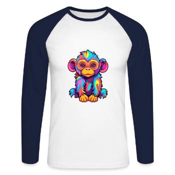 Monkey Colorful Watercolor Cartoon Kawaii Animal - Unisex Long Sleeve Baseball T-Shirt - white/navy - Front - Nik (191cm)