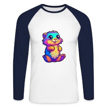 Gopher Colorful Watercolor Cartoon Kawaii Animal - Unisex Long Sleeve Baseball T-Shirt - white/navy - Front - Nik (191cm)