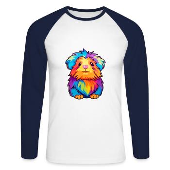Cochon d’Inde Aquarelle Colorée Dessin Animé Kawaii Anim - T-shirt baseball manches longues Homme - blanc/marine - Devant - Nik (191cm)