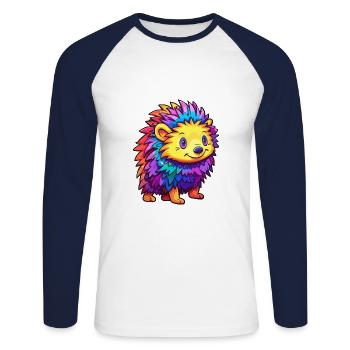 Igel Buntes Aquarell Cartoon Kawaii Tier - Unisex Baseballshirt langarm - Weiß/Navy - Vorne - Nik (191cm)