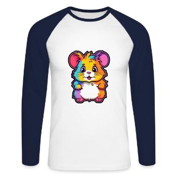 Hamster Buntes Aquarell Cartoon Kawaii Tier - Unisex Baseballshirt langarm - Weiß/Navy - Vorne - Nik (191cm)