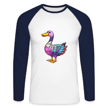 Goose Colorful Watercolor Cartoon Kawaii Animal - Unisex Long Sleeve Baseball T-Shirt - white/navy - Front - Nik (191cm)