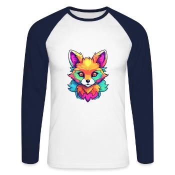 Fuchs Buntes Aquarell Cartoon Kawaii Tier - Unisex Baseballshirt langarm - Weiß/Navy - Vorne - Nik (191cm)