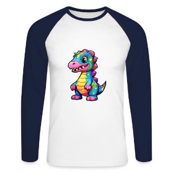 Dinosaur Colorful Watercolor Cartoon Kawaii Animal - Unisex Long Sleeve Baseball T-Shirt - white/navy - Front - Nik (191cm)