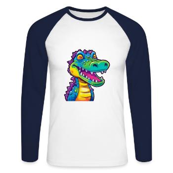 Krokodil bunte Aquarell-Karikatur Kawaii Anima - Unisex Baseballshirt langarm - Weiß/Navy - Vorne - Nik (191cm)