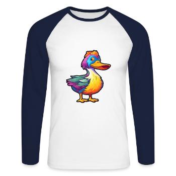 Canard Aquarelle Colorée Dessin Animé Kawaii Animal - T-shirt baseball manches longues Homme - blanc/marine - Devant - Nik (191cm)