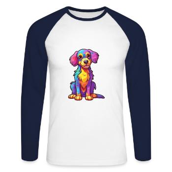 Chien Aquarelle Colorée Dessin Animé Kawaii Animal - T-shirt baseball manches longues Homme - blanc/marine - Devant - Nik (191cm)