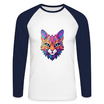 Rotluchs buntes Aquarell Karikatur Kawaii Tier - Unisex Baseballshirt langarm - Weiß/Navy - Vorne - Nik (191cm)