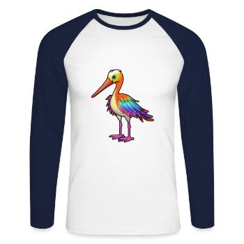 Avocet Colorful Watercolor Cartoon Kawaii Animal - Unisex Long Sleeve Baseball T-Shirt - white/navy - Front - Nik (191cm)