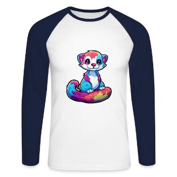 Ferret Colorful Watercolor Cartoon Kawaii Animal - Unisex Long Sleeve Baseball T-Shirt - white/navy - Front - Nik (191cm)