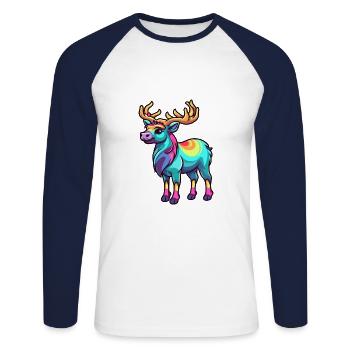 Karibu buntes Aquarell Cartoon Kawaii Tier - Unisex Baseballshirt langarm - Weiß/Navy - Vorne - Nik (191cm)
