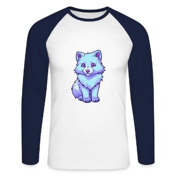 Arctic Wolf Colorful Watercolor Cartoon Kawaii Ani - Unisex Long Sleeve Baseball T-Shirt - white/navy - Front - Nik (191cm)