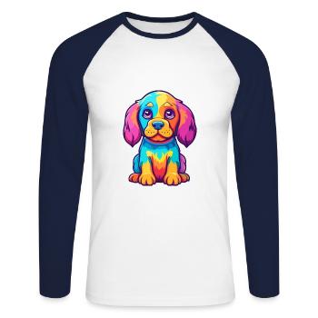 Chien Aquarelle Colorée Dessin Animé Kawaii Animal - T-shirt baseball manches longues Homme - blanc/marine - Devant - Nik (191cm)