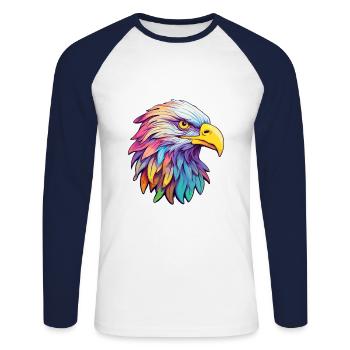 Eagle Colorful Watercolor Cartoon Kawaii Animal - Unisex Long Sleeve Baseball T-Shirt - white/navy - Front - Nik (191cm)
