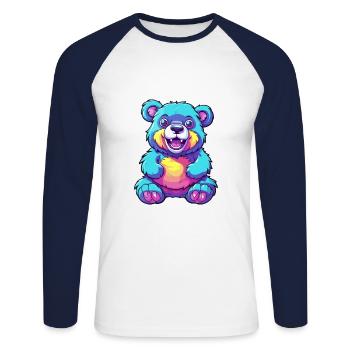 Bear Colorful Watercolor Cartoon Kawaii Animal - Unisex Long Sleeve Baseball T-Shirt - white/navy - Front - Nik (191cm)