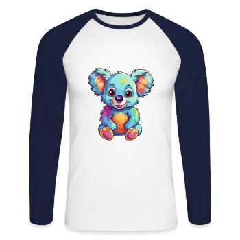 Koala Buntes Aquarell Cartoon Kawaii Tier - Unisex Baseballshirt langarm - Weiß/Navy - Vorne - Nik (191cm)