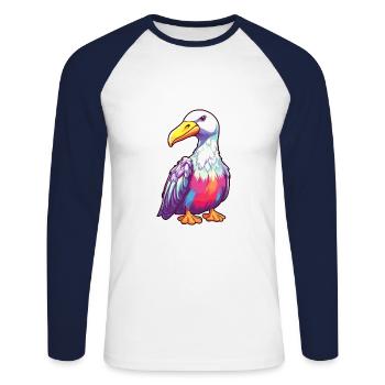 Albatros Bunte Aquarell-Karikatur Kawaii Anima - Unisex Baseballshirt langarm - Weiß/Navy - Vorne - Nik (191cm)