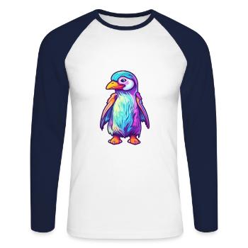 Penguin Colorful Watercolor Cartoon Kawaii Animal - Unisex Long Sleeve Baseball T-Shirt - white/navy - Front - Nik (191cm)