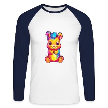 Squirrel Colorful Watercolor Cartoon Kawaii Animal - Unisex Long Sleeve Baseball T-Shirt - white/navy - Front - Nik (191cm)