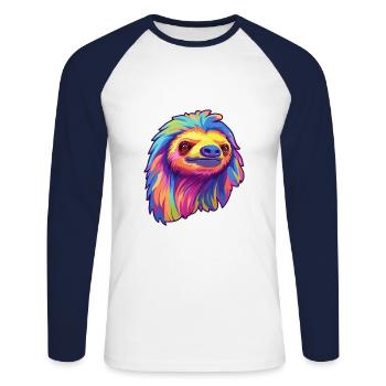 Faultier buntes Aquarell Cartoon Kawaii Tier - Unisex Baseballshirt langarm - Weiß/Navy - Vorne - Nik (191cm)