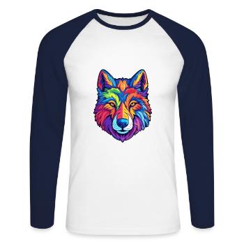 Wolf Colorful Watercolor Cartoon Kawaii Animal - Unisex Long Sleeve Baseball T-Shirt - white/navy - Front - Nik (191cm)