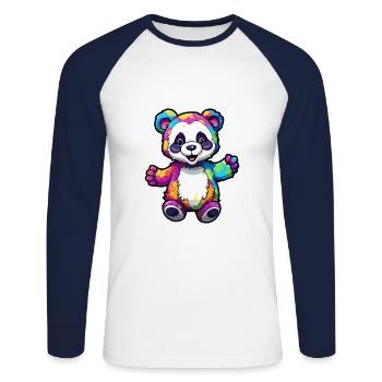 Panda Buntes Aquarell Cartoon Kawaii Tier - Unisex Baseballshirt langarm - Weiß/Navy - Vorne - Nik (191cm)