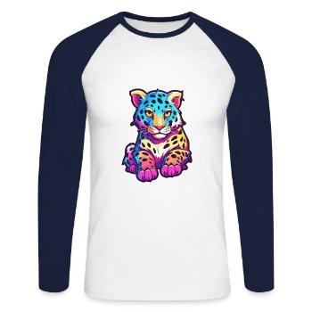 Amur Leopard Colorful Watercolor Cartoon Kawaii An - Unisex Long Sleeve Baseball T-Shirt - white/navy - Front - Nik (191cm)
