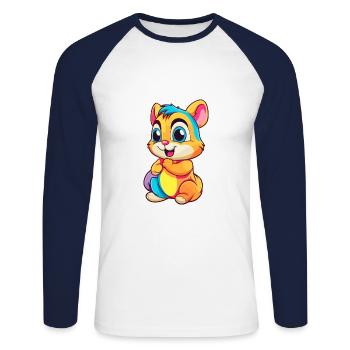 Chipmunk Colorful Watercolor Cartoon Kawaii Animal - Unisex Long Sleeve Baseball T-Shirt - white/navy - Front - Nik (191cm)