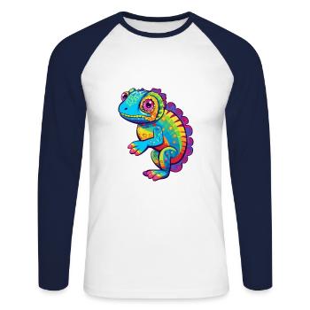 Chamäleon Bunte Aquarell-Karikatur Kawaii Anima - Unisex Baseballshirt langarm - Weiß/Navy - Vorne - Nik (191cm)