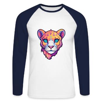 Cougar Buntes Aquarell Cartoon Kawaii Tier - Unisex Baseballshirt langarm - Weiß/Navy - Vorne - Nik (191cm)