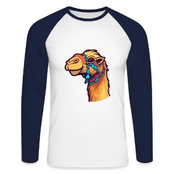 Camel Colorful Watercolor Cartoon Kawaii Animal - Unisex Long Sleeve Baseball T-Shirt - white/navy - Front - Nik (191cm)