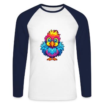Chicken Colorful Watercolor Cartoon Kawaii Animal - Unisex Long Sleeve Baseball T-Shirt - white/navy - Front - Nik (191cm)